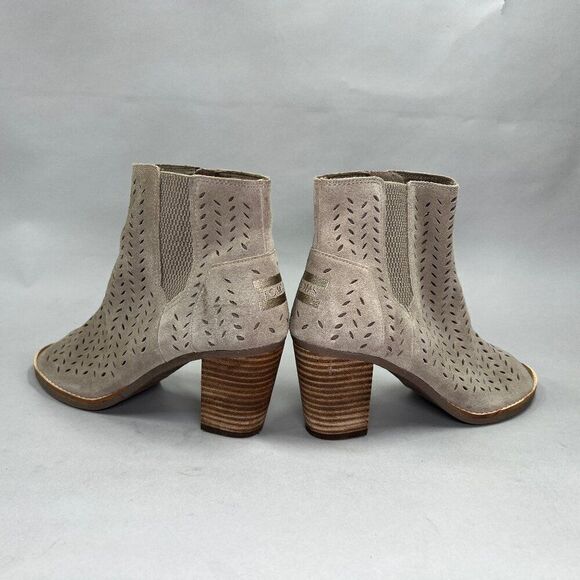 Toms Women's Size 8 Majorca Peep Toe Taupe Suede Perforated Ankle Boots - Picture 6 of 12